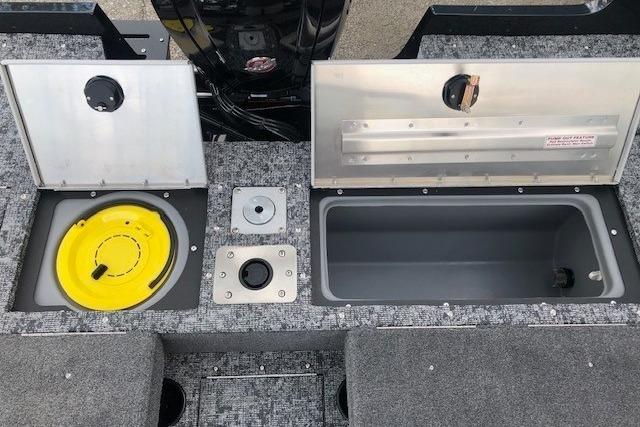 2026 Tracker Pro Guide V-175 Combo boat storage compartments and seating area.
