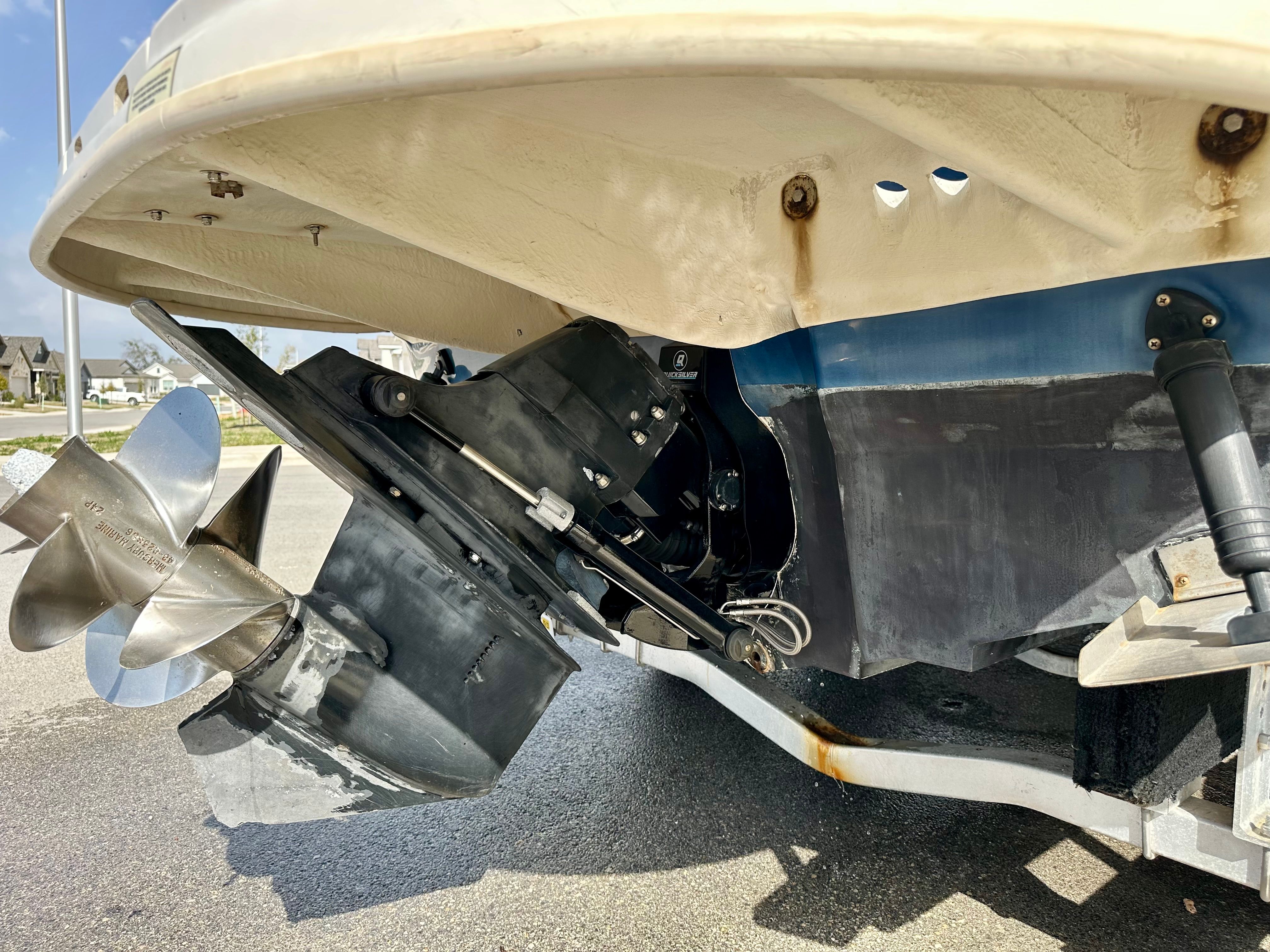 Rear view of a 2006 Sea Ray 240 Sundeck boat engine.