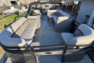 2023 Angler Quest 8522 All Sport pontoon boat with spacious seating and modern design.