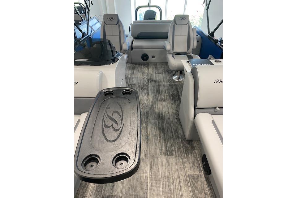 2026 Bentley Pontoons Legacy 223 Swingback interior with elegant seating and stylish flooring.
