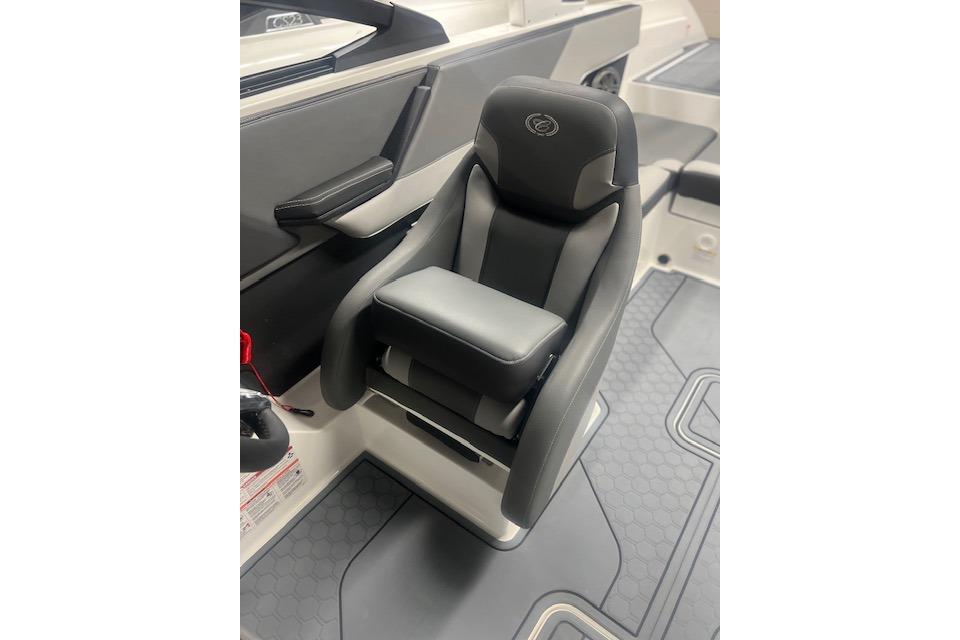 2025 Cobalt CS23 Surf boat interior with sleek, modern seating design.
