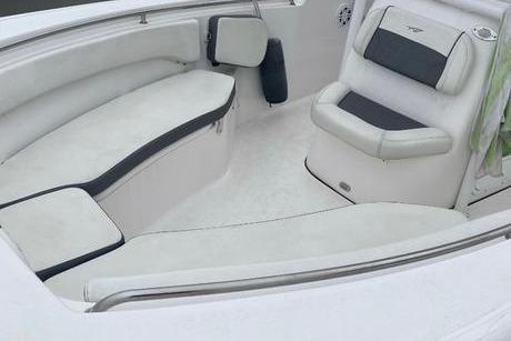 2020 Tidewater 220 CC boat interior with cushioned seating and modern design.