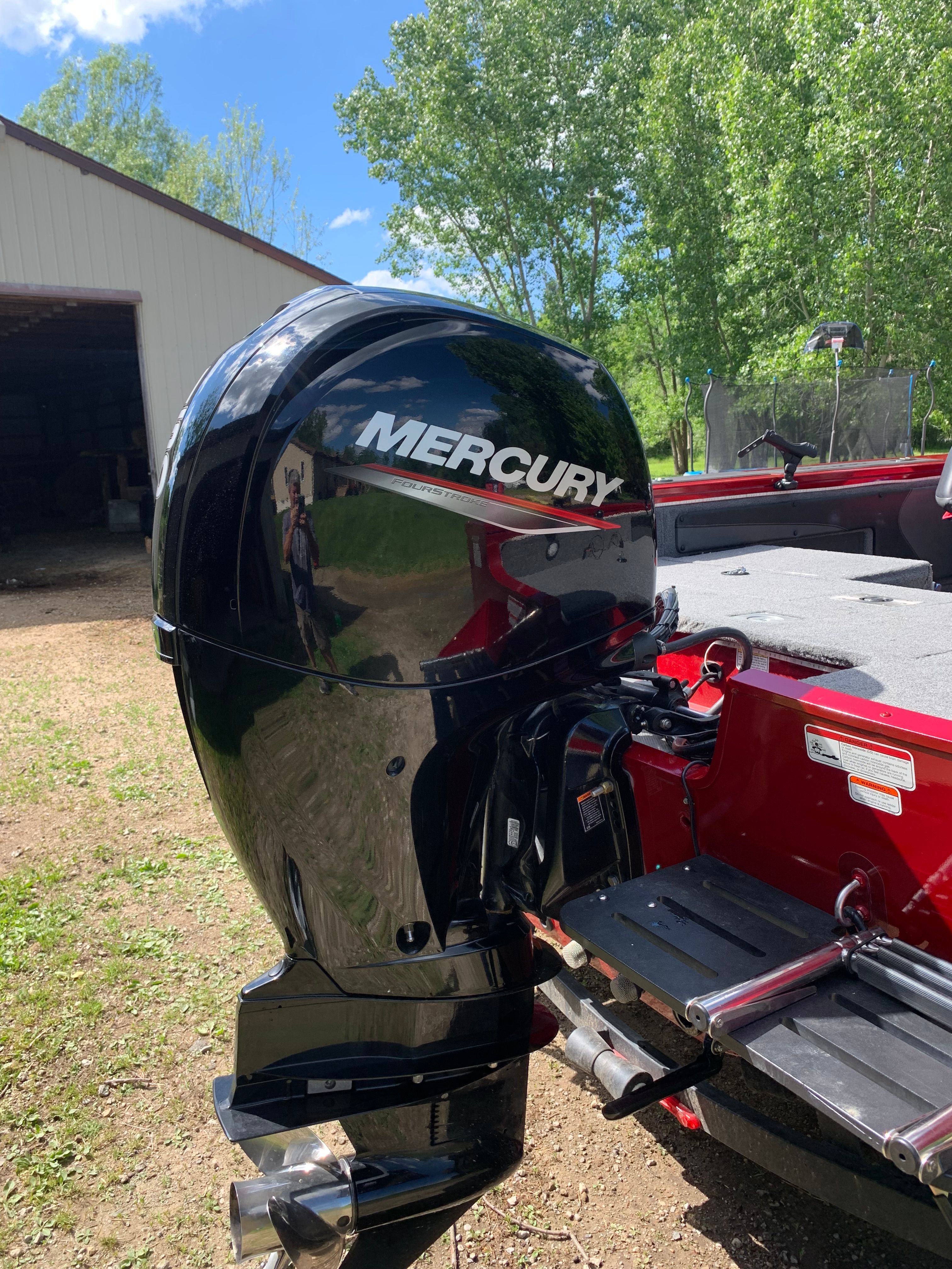Mercury outboard motor on a 2022 Tracker Targa V-19 WT boat.