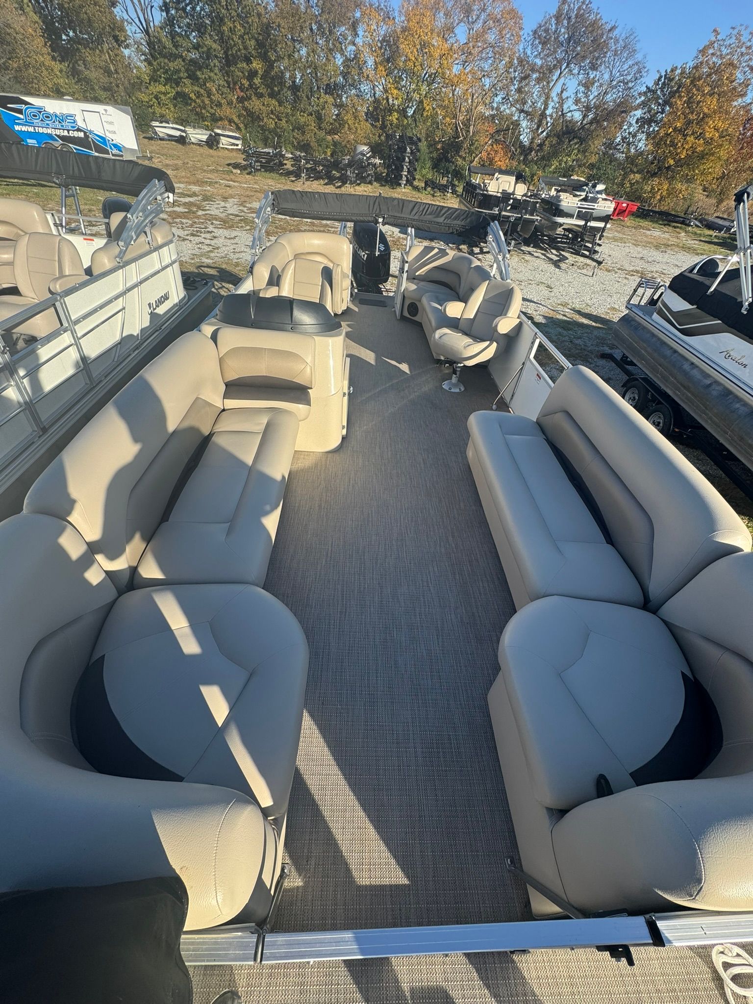 Interior of 2024 Landau 252 Island Breeze pontoon boat.