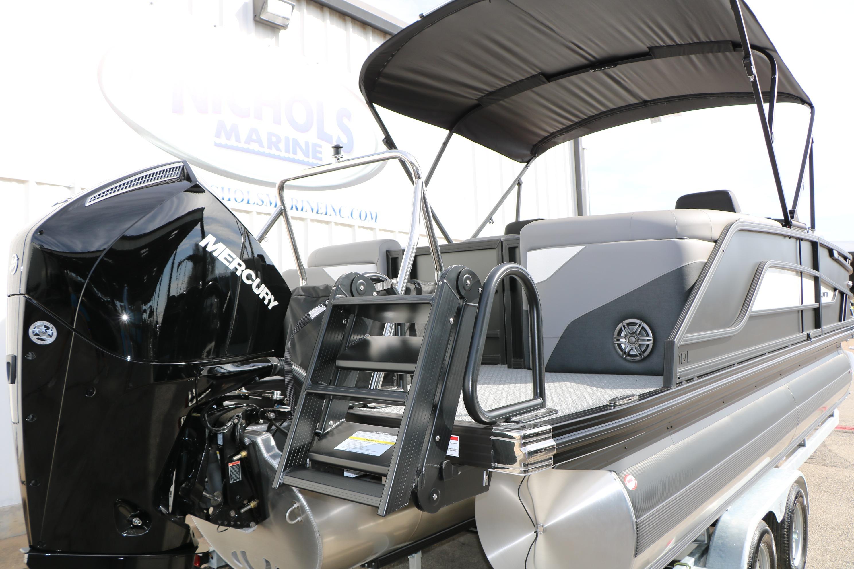 2026 Evotti 521QL pontoon boat with Mercury engine and sleek design.