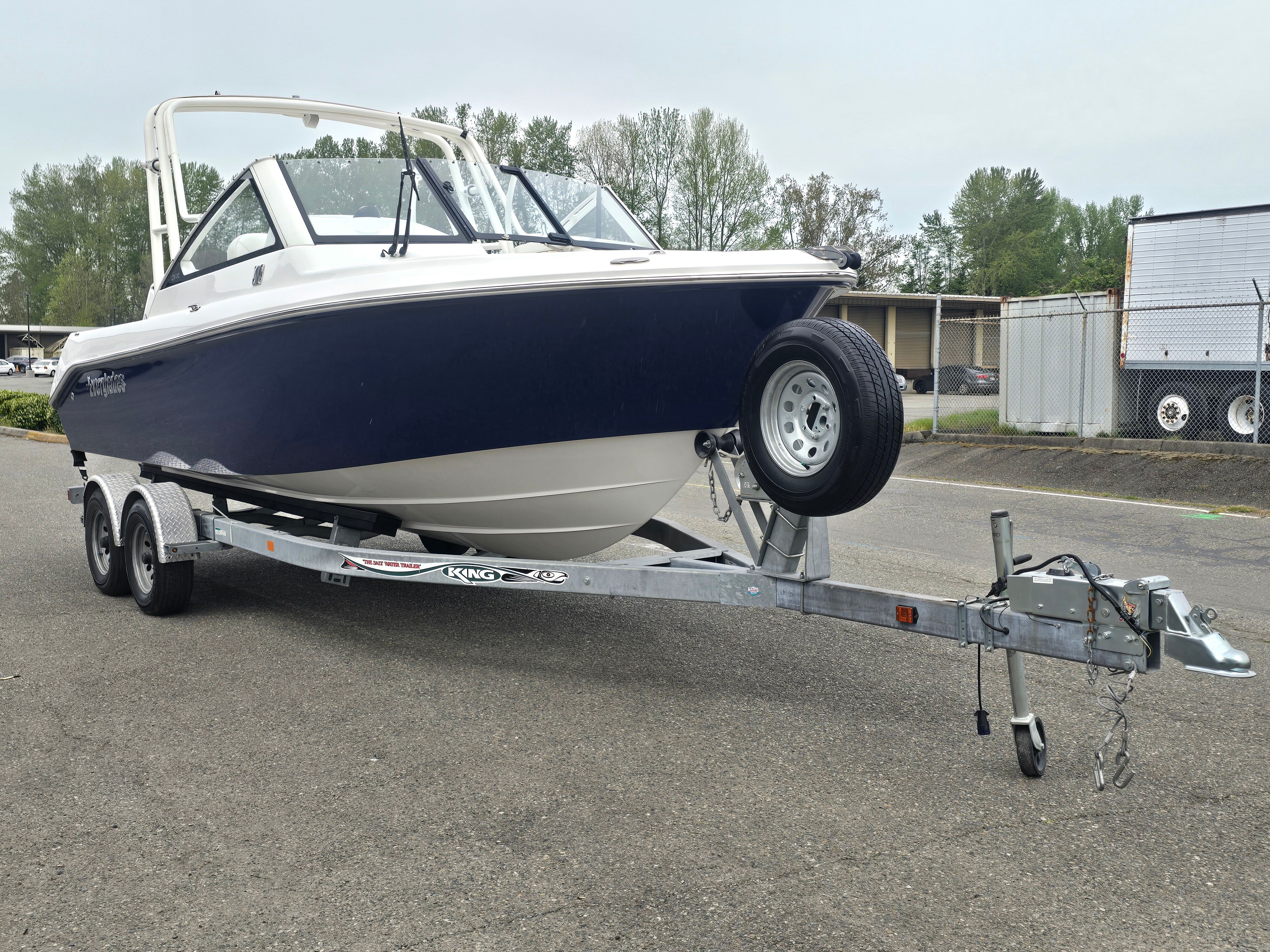 2017 Everglades 230 Dual Console on a trailer, ready for adventure.