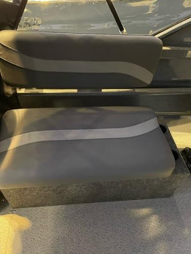 2024 Spartan 185 Astoria boat interior seating with gray upholstery.