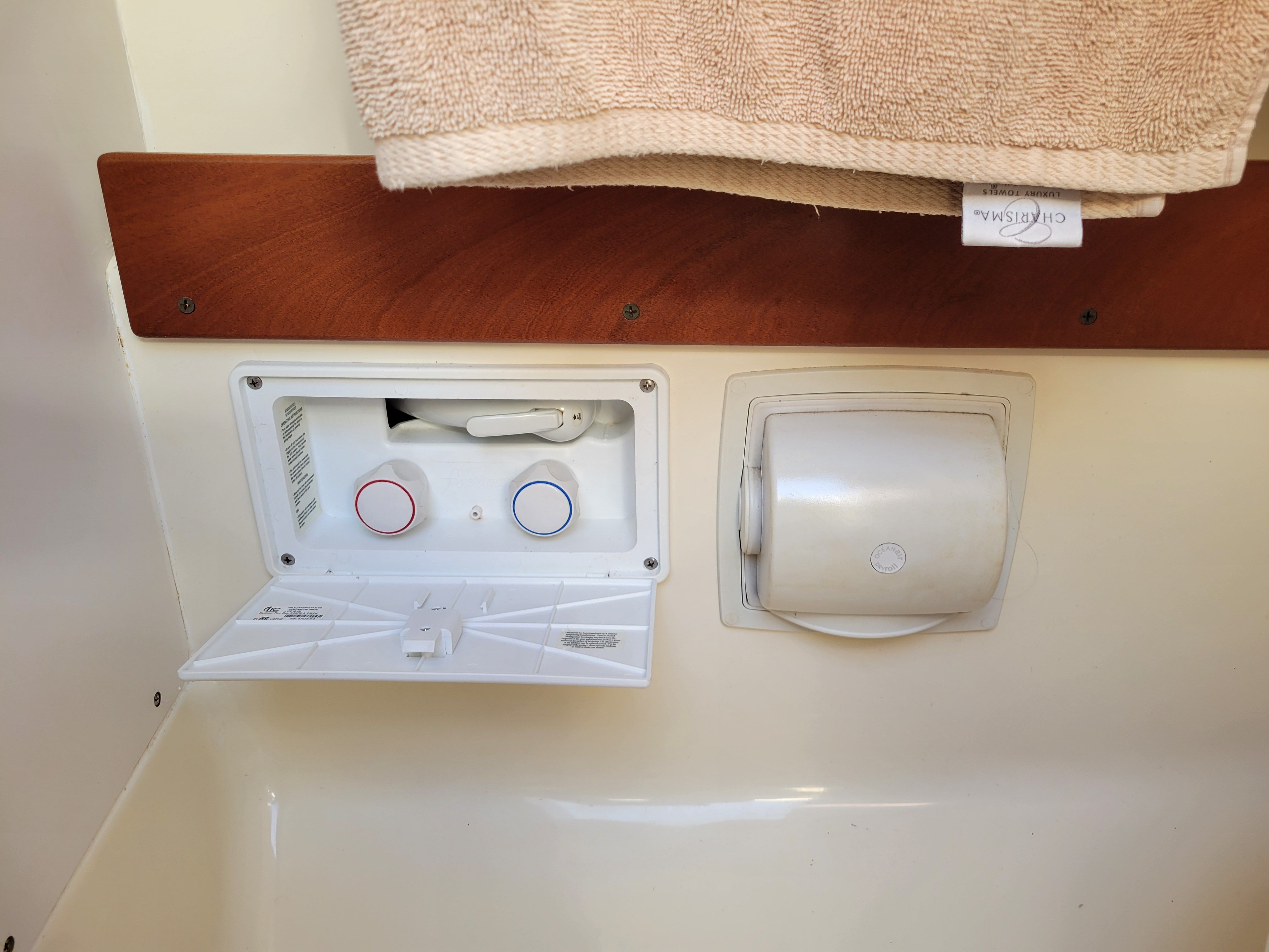 Interior of a Hake Seaward 26 RK yacht with towel holder.