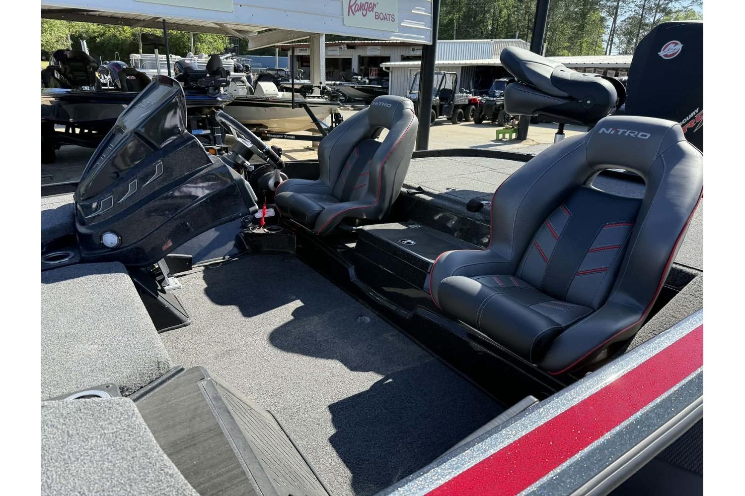 2023 Nitro Z20 Pro boat interior with sleek seating and modern dashboard design.