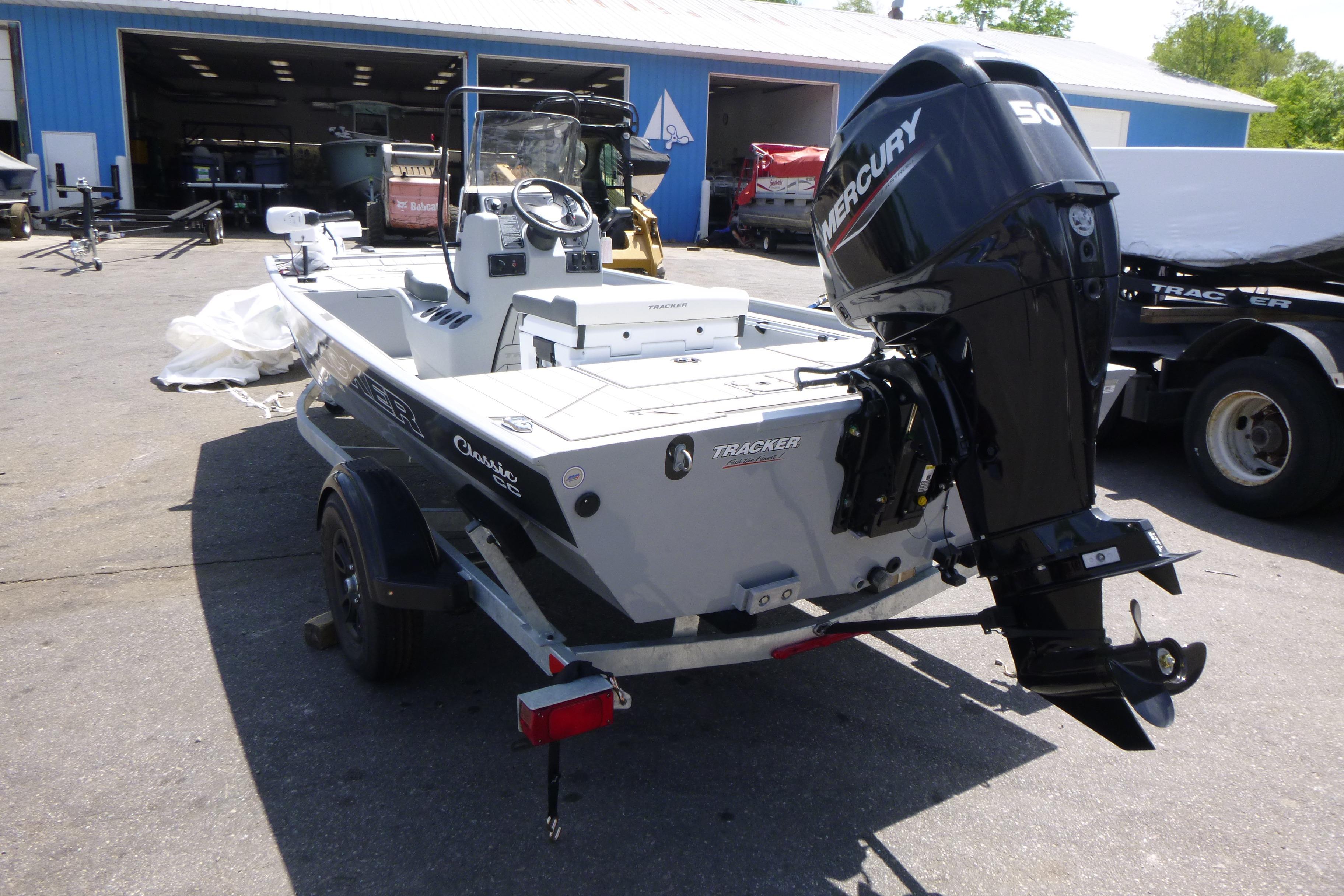 2026 Tracker Bass Tracker Classic CC boat with Mercury engine on trailer.