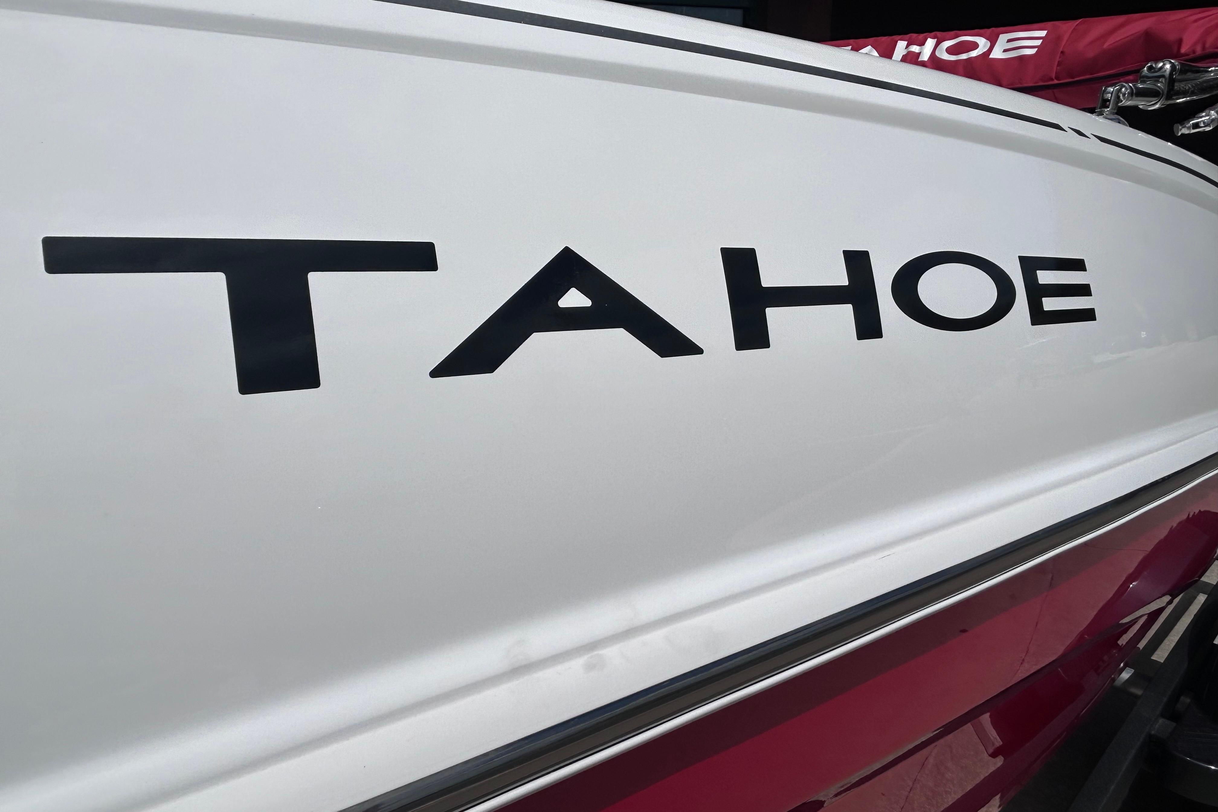 2026 Tahoe T16 boat with bold logo on white hull.