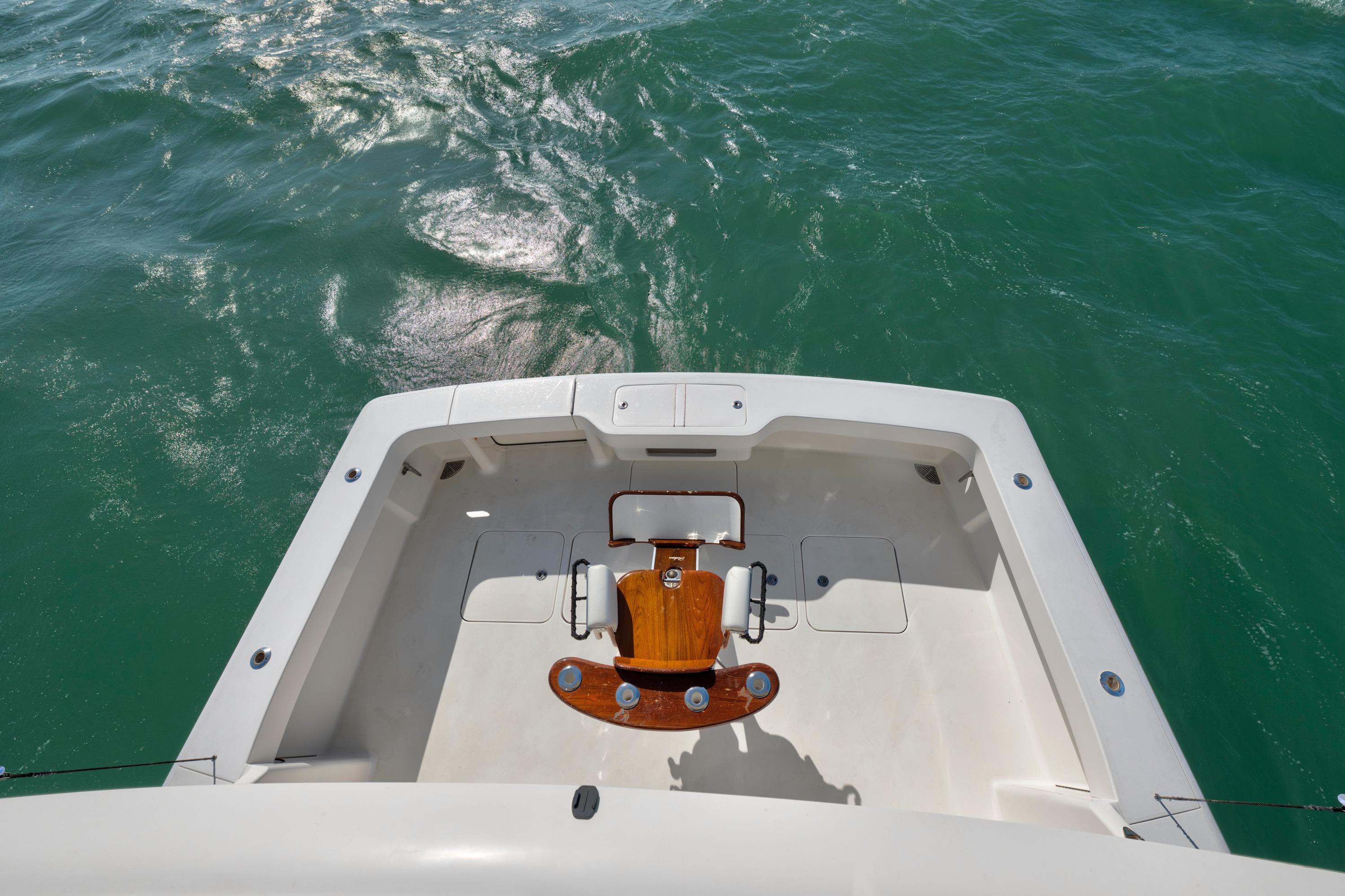 2008 Viking Convertible boat deck overlooking ocean waters.