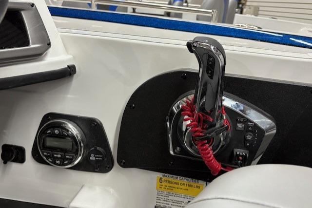 Control panel of 2026 Nitro ZV20 Sport Pro boat with throttle and audio system.