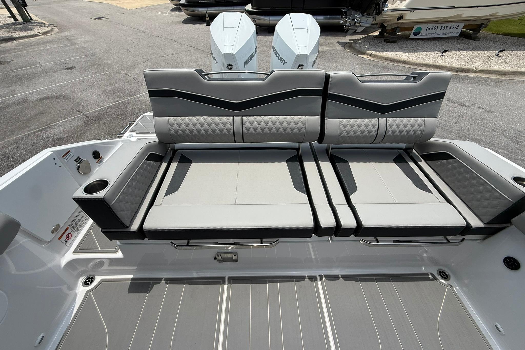 2027 Monterey Elite 30 OB boat interior with luxurious seating and modern design.