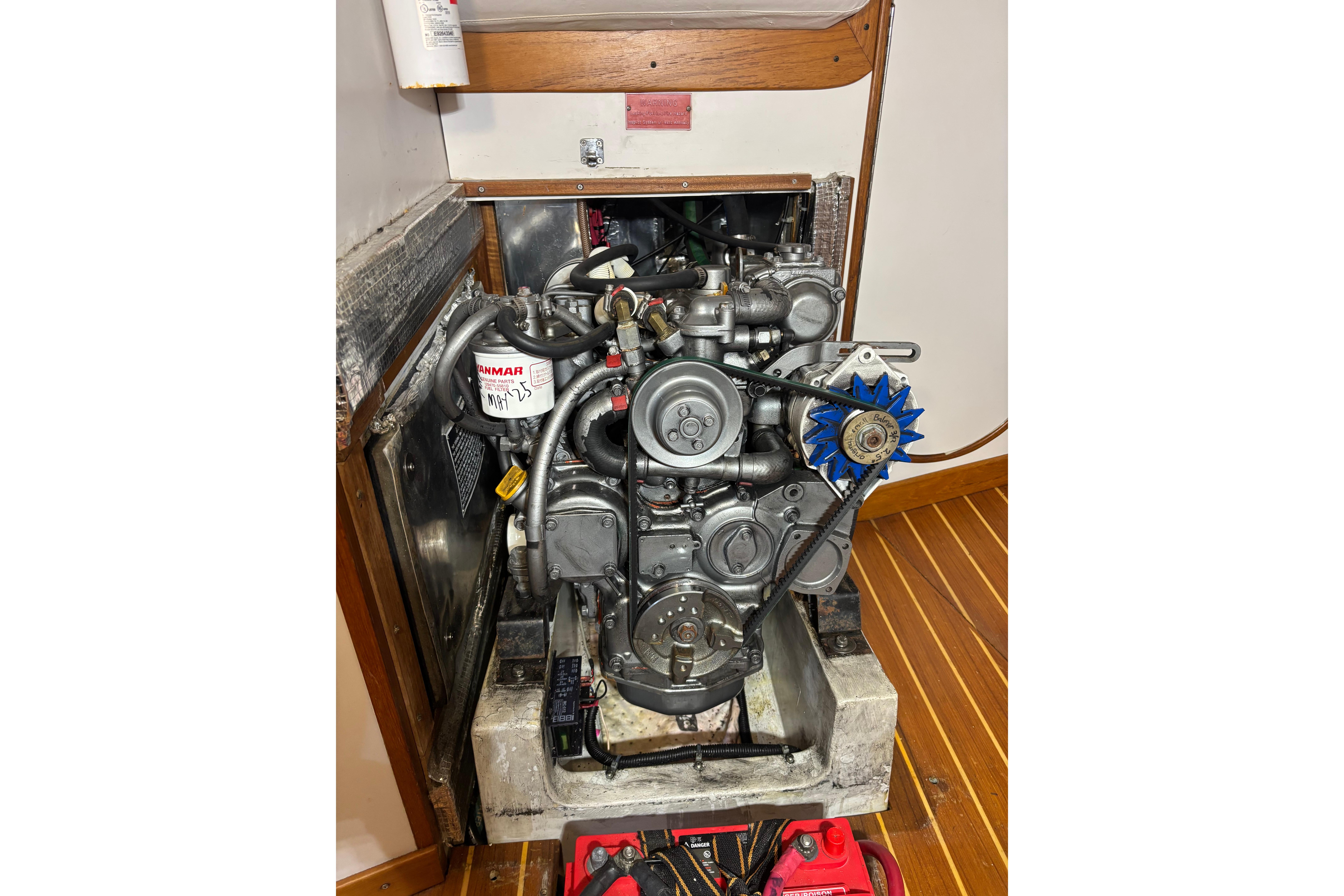 Engine of a 2002 J Boats J/120 sailboat, featuring Yanmar components.