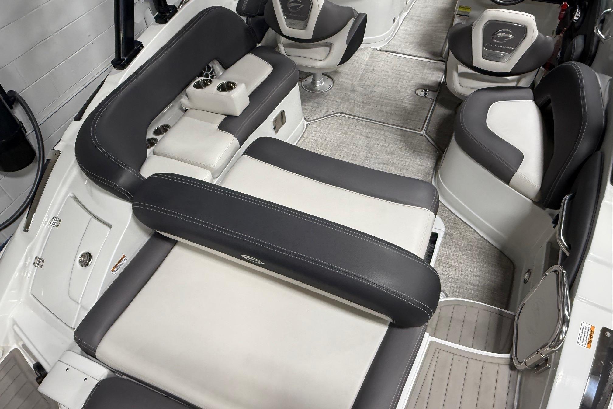 2023 Crownline 260 SS boat interior with luxurious seating and modern design.