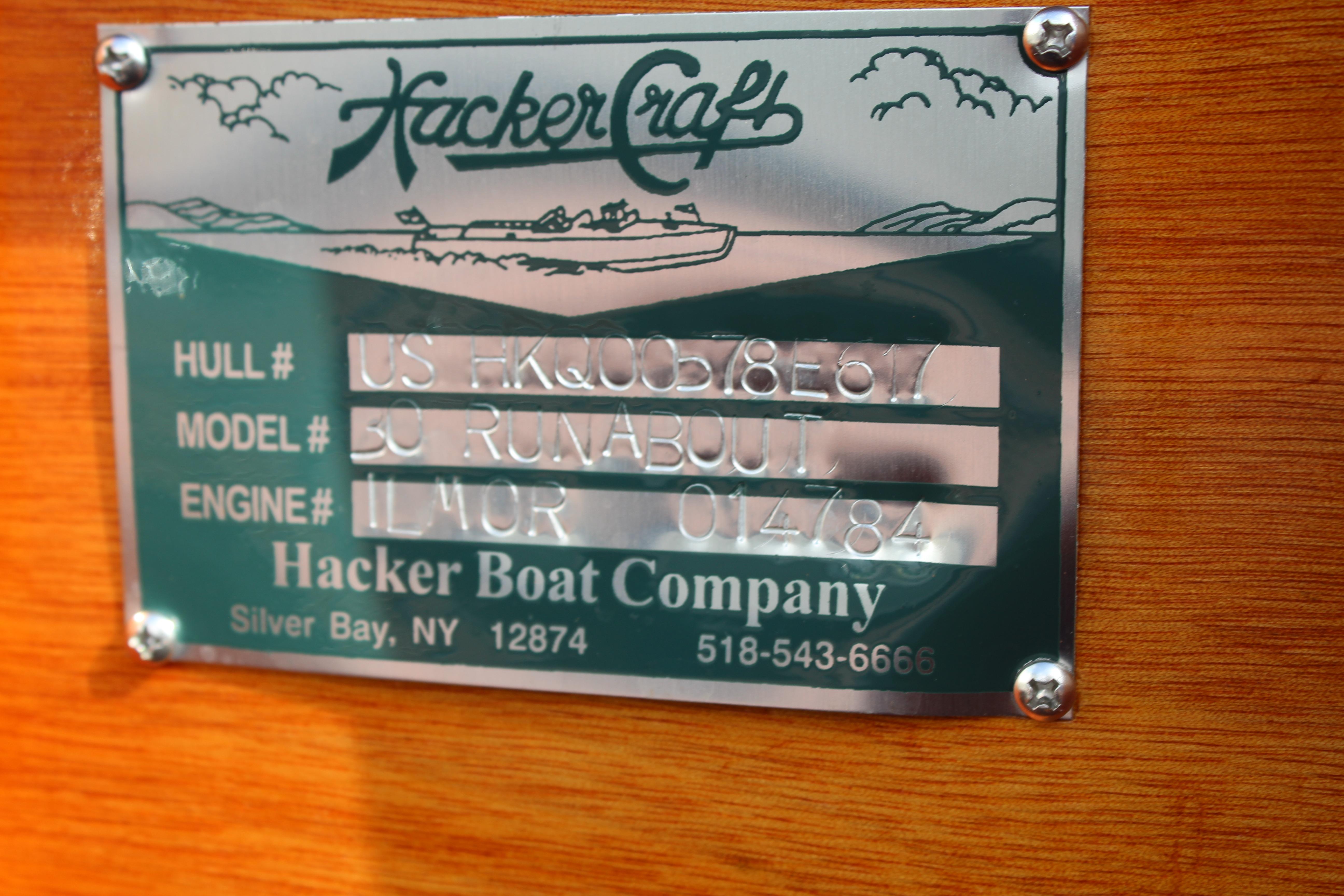 Hacker-Craft 30 boat nameplate, 2017 model, Silver Bay, NY.