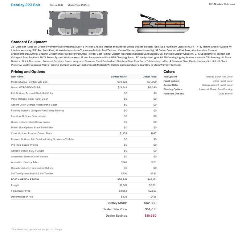 2027 Bentley Pontoons 223 Bolt - 2