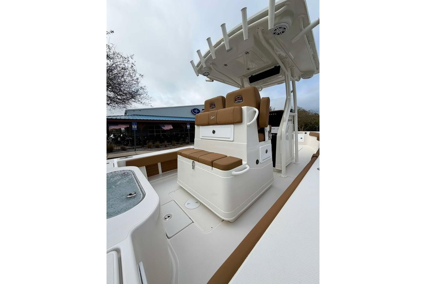 2026 Ranger 2600 Bay boat interior with cushioned seating and modern design.