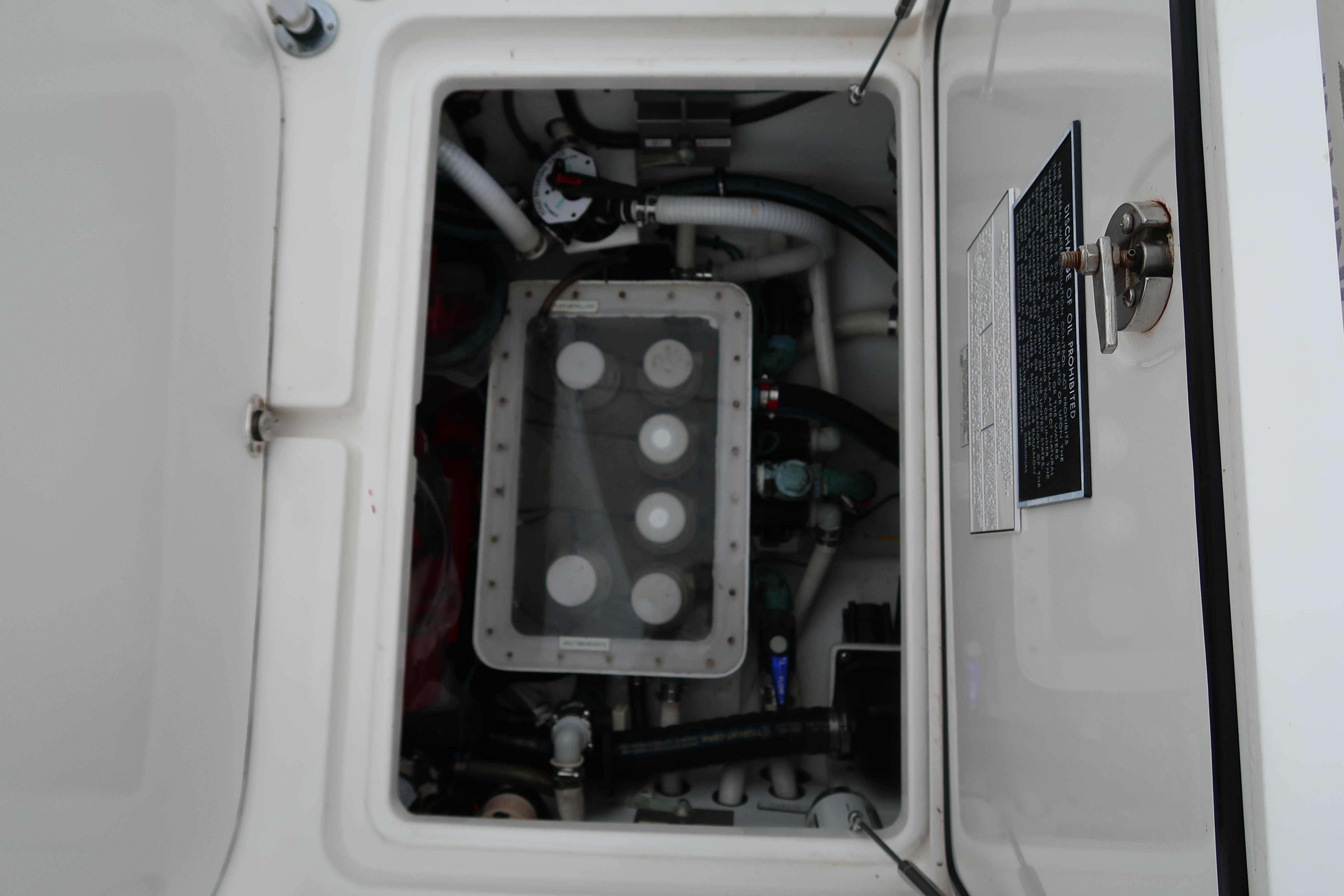 Engine compartment of a 2016 Invincible 42 Open Fisherman boat.