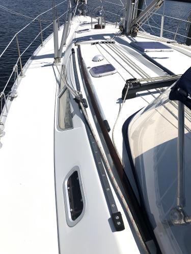 2001 Jeanneau 45.2 sailboat deck with rigging and hatch details.