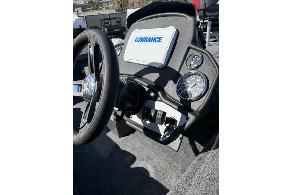 2026 Ranger RT198P boat dashboard with Lowrance display and steering wheel.