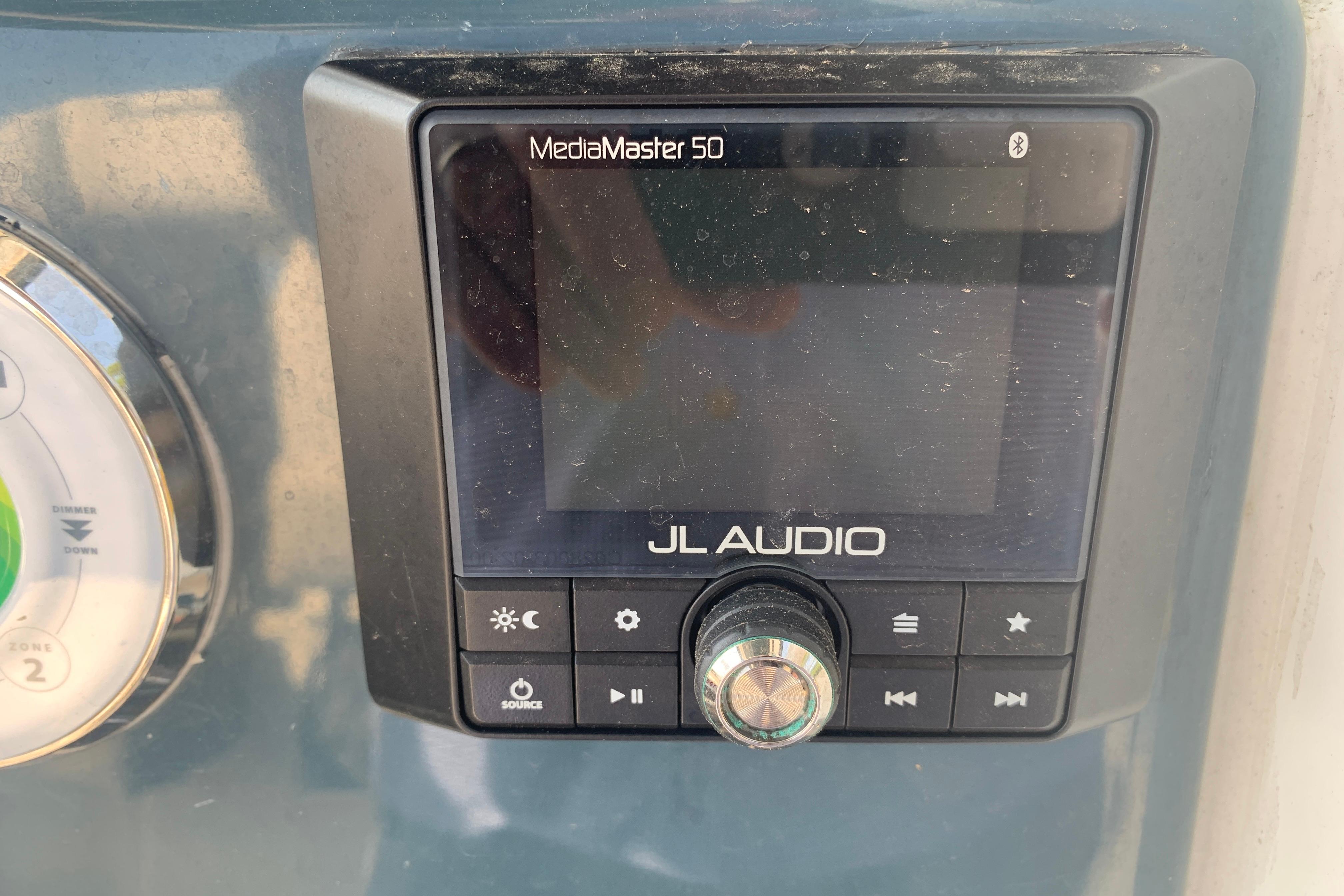 JL Audio MediaMaster 50 control panel on 2021 Tidewater 256 CC Adventure boat.