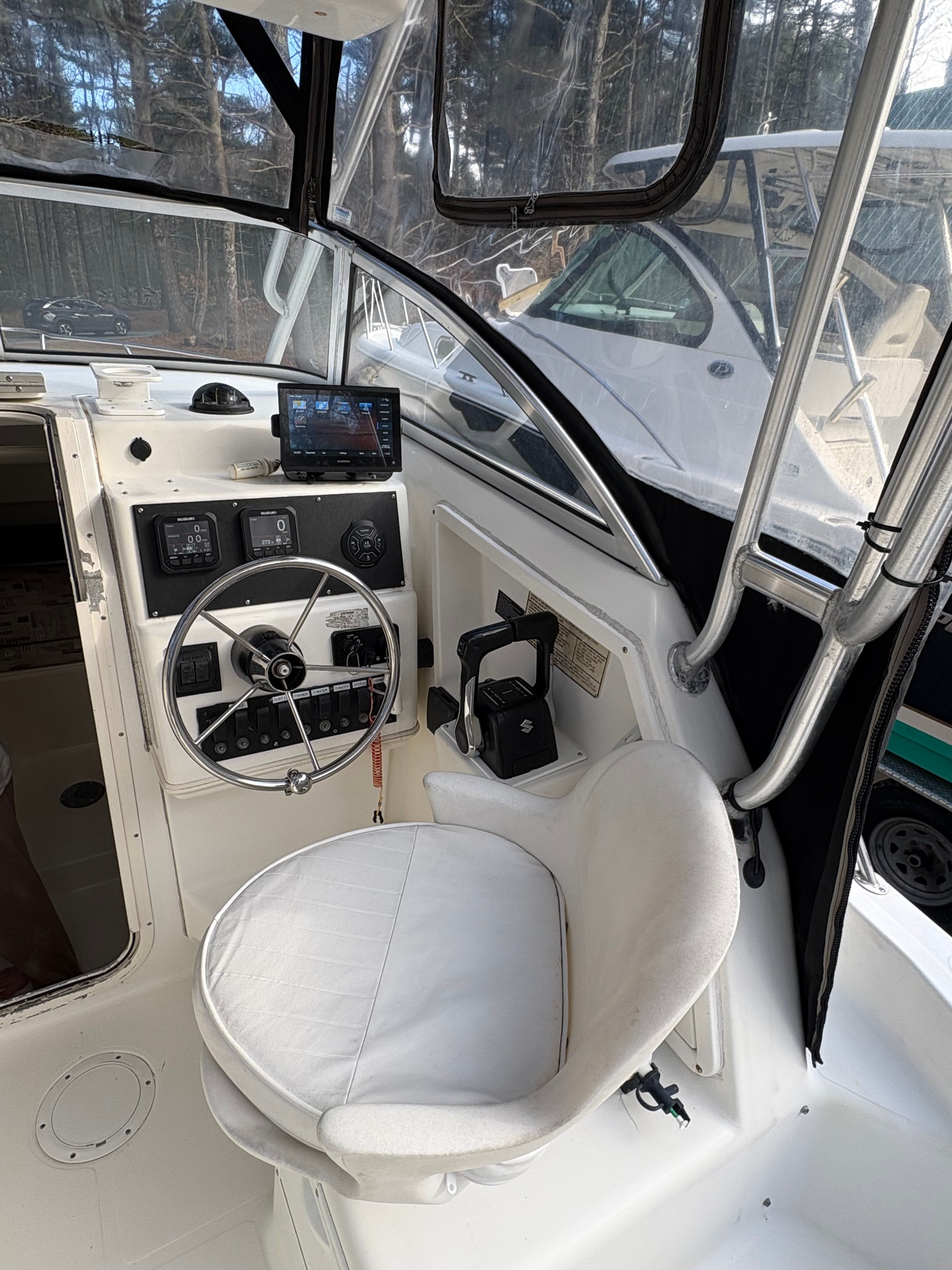 Interior of a 2000 Spacecraft Cuddy with steering console.