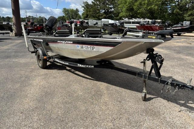 2015 Tracker Panfish 16 boat on trailer in outdoor setting.