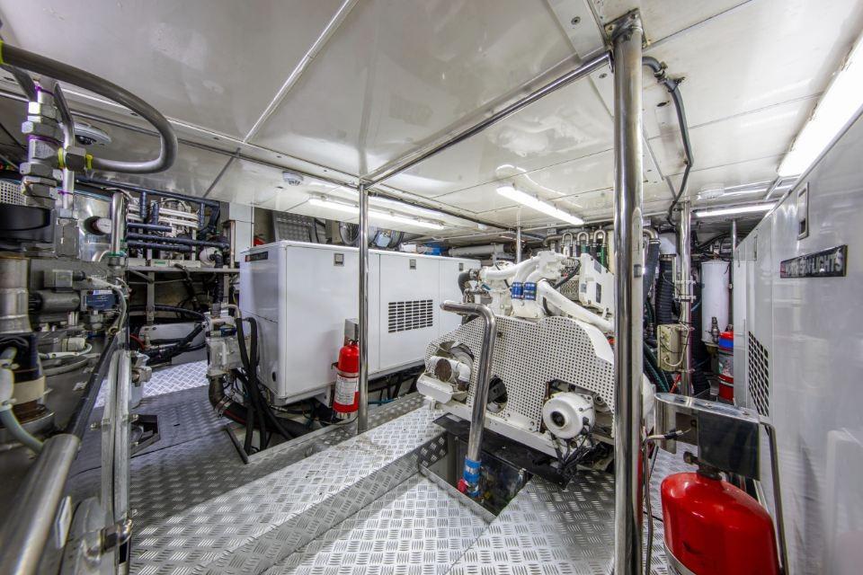 Engine room of 2000 Nautor Swan 112 RS yacht, featuring machinery and equipment.