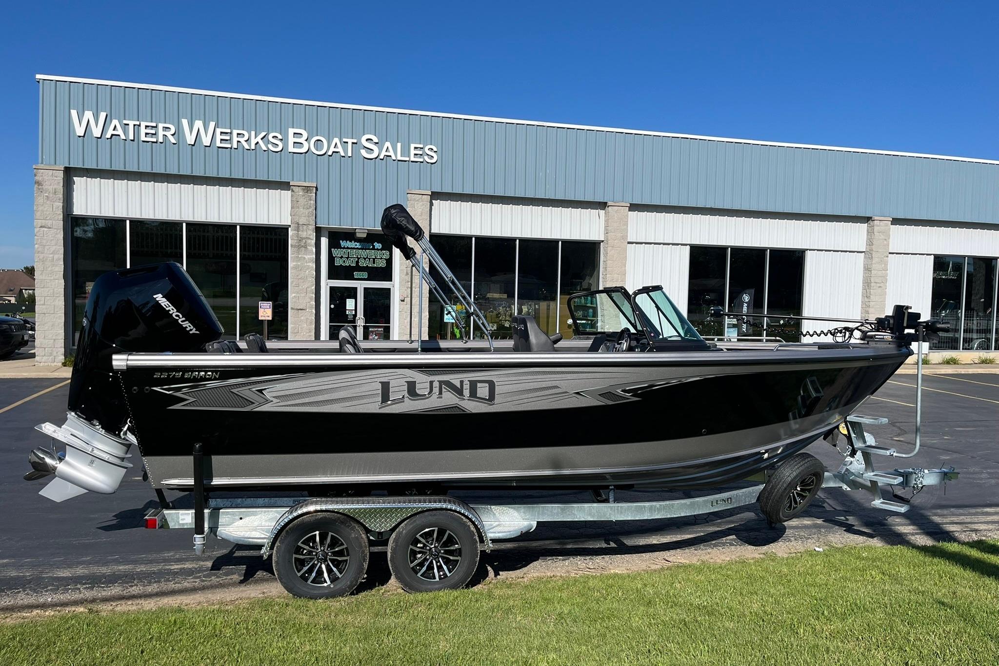 2026 Lund 2275 Baron boat displayed at Water Werks Boat Sales dealership.