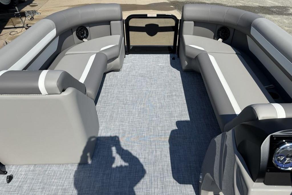 2026 Premier 220 Sunscape RF boat interior with gray seating and modern design.