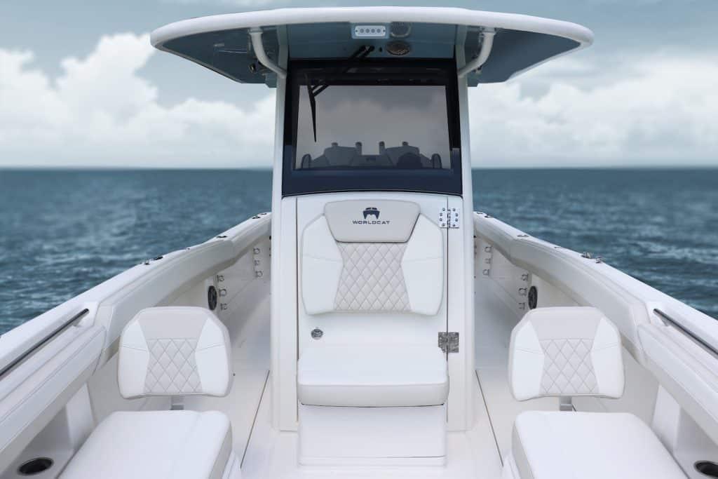 Manufacturer Provided Image: 2025 World Cat 280 CC-X boat on open water, featuring sleek white seating and modern design.