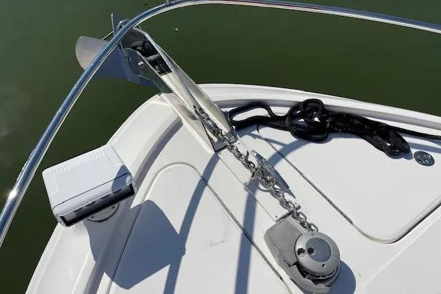 Bow of 2016 Sea Ray Sundancer 510 with anchor and chain mechanism.