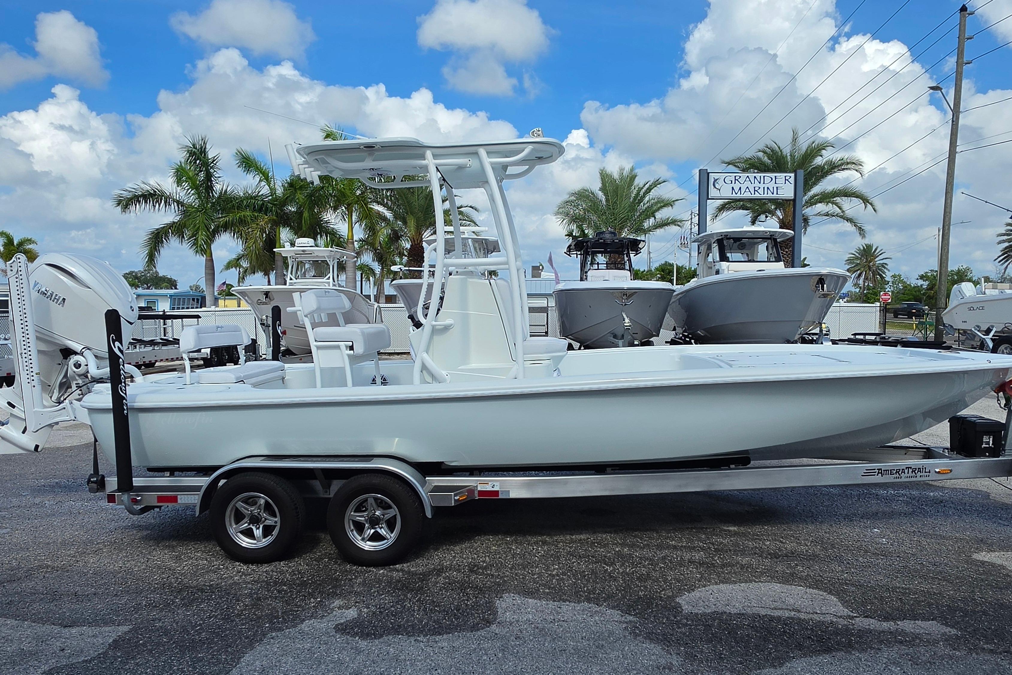2026 Yellowfin 24 Bay CE boat on trailer at Grander Marine dealership.