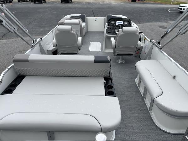 2025 Godfrey SWEETWATER 2286 SFL pontoon boat interior with seating and helm.