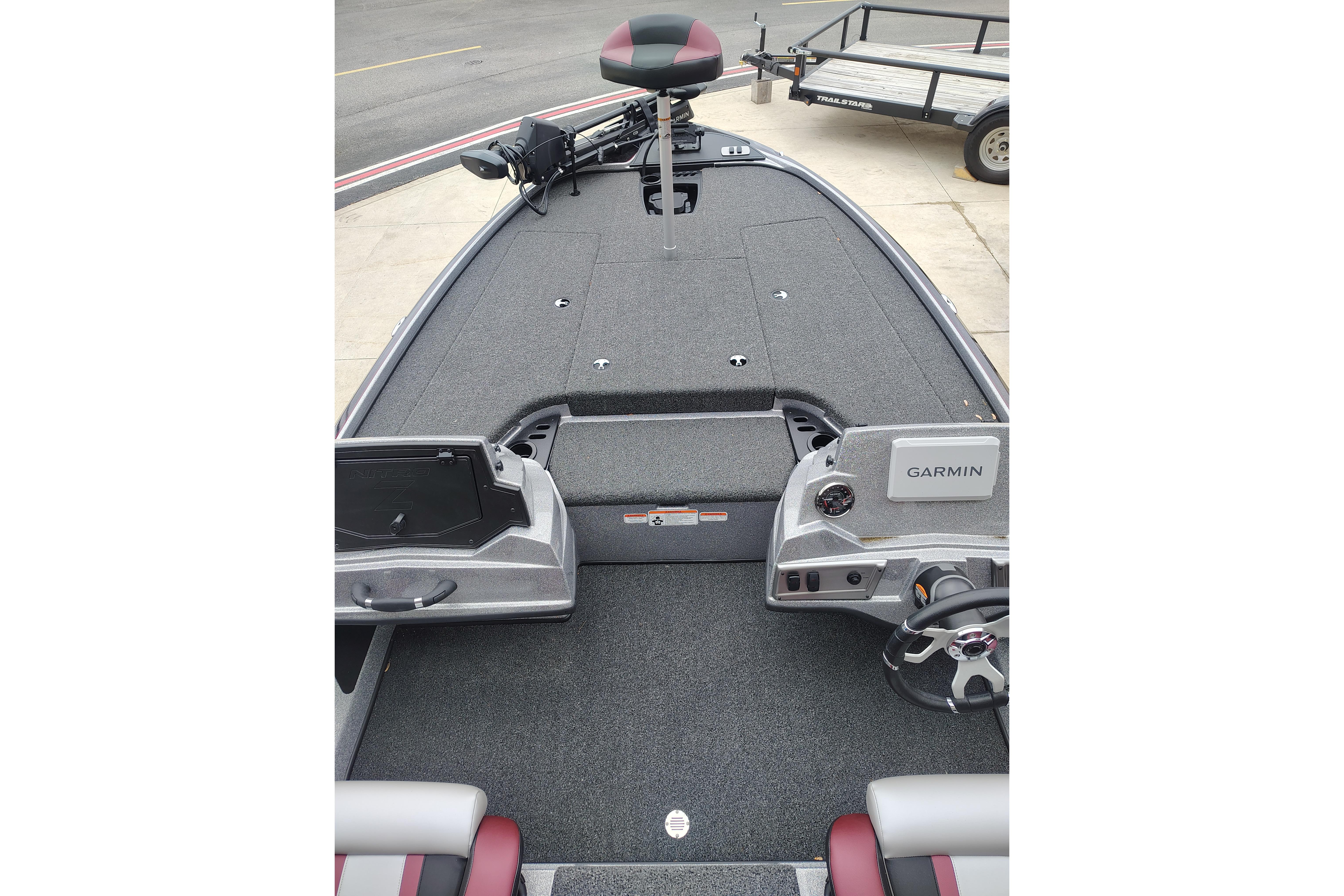 2026 Nitro Z18 Pro boat interior with Garmin navigation system and spacious deck.