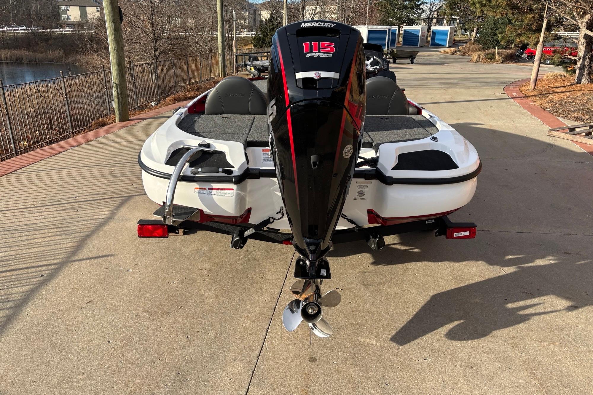 Nitro Z17 2026 boat with Mercury 115 Pro XS engine on a trailer.