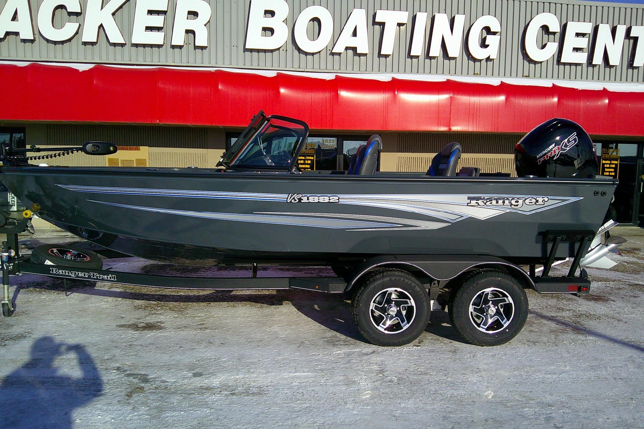 2026 Ranger VS1882SC Reata boat on trailer outside Tracker Boating Center.