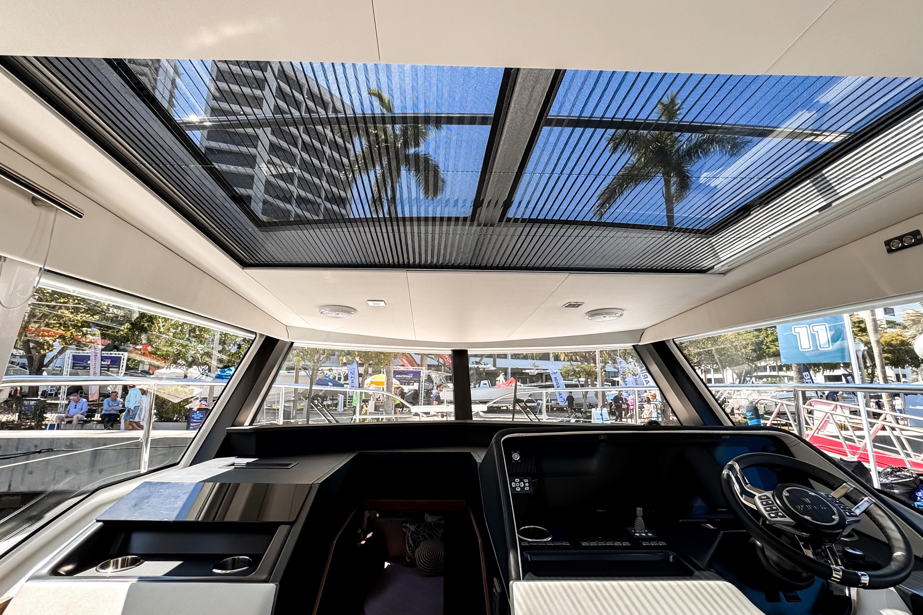 Interior view of 2026 Wellcraft 44 Explorer with panoramic roof.