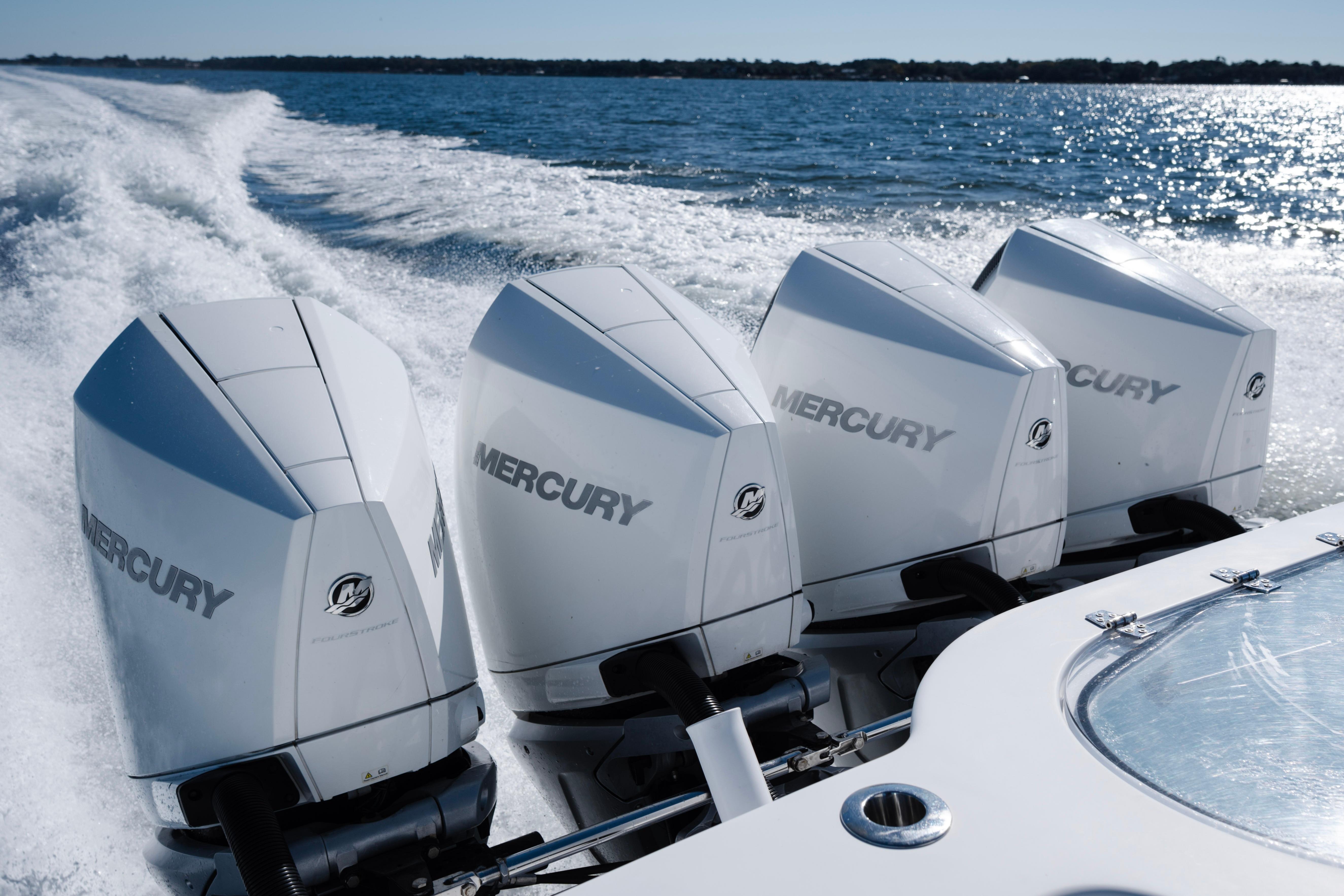 2021 Onslow Bay 41 Tournament Edition with four Mercury outboard engines on open water.