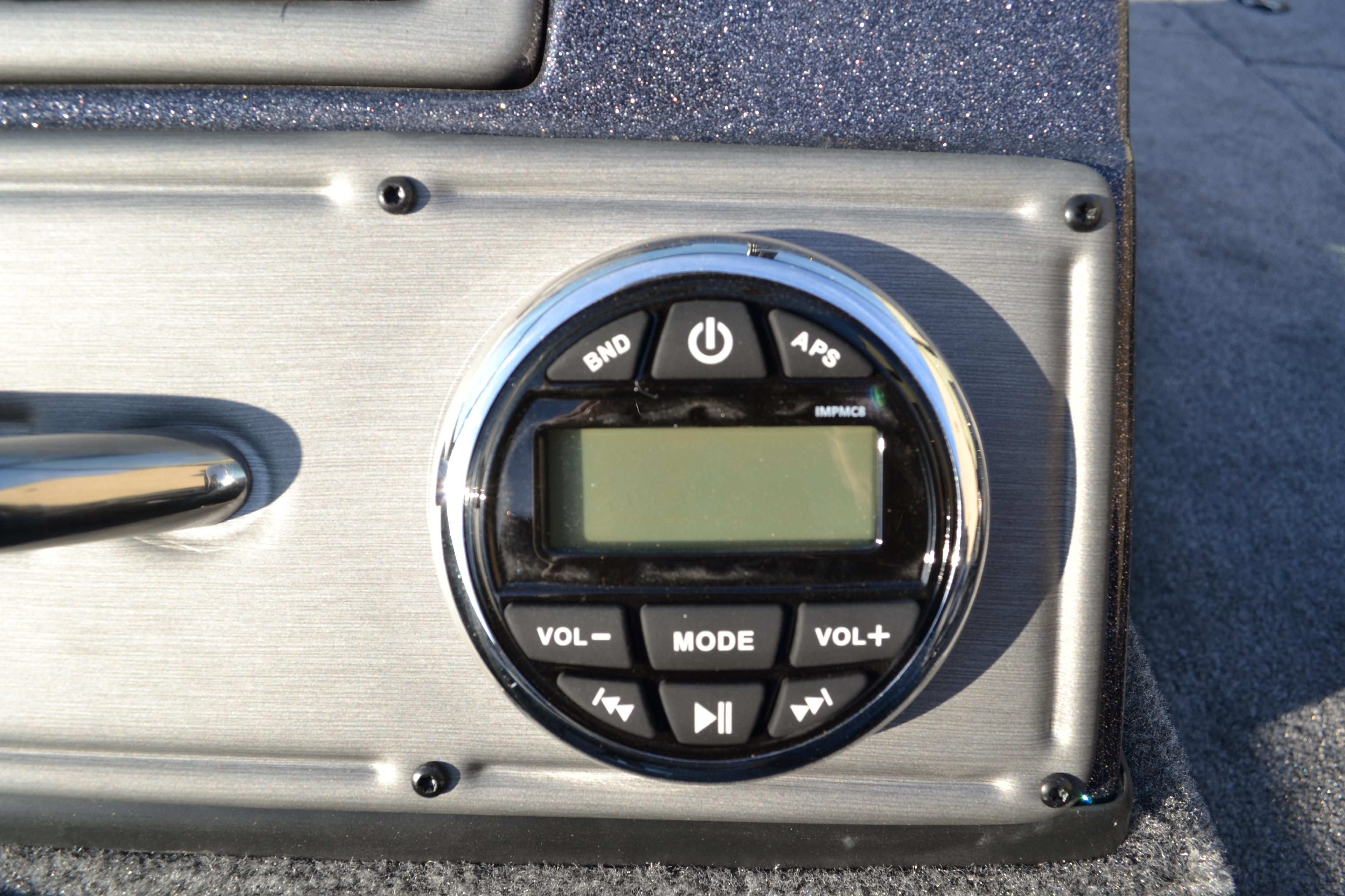 2026 Ranger VS1882SC Reata boat audio control panel with digital display and buttons.