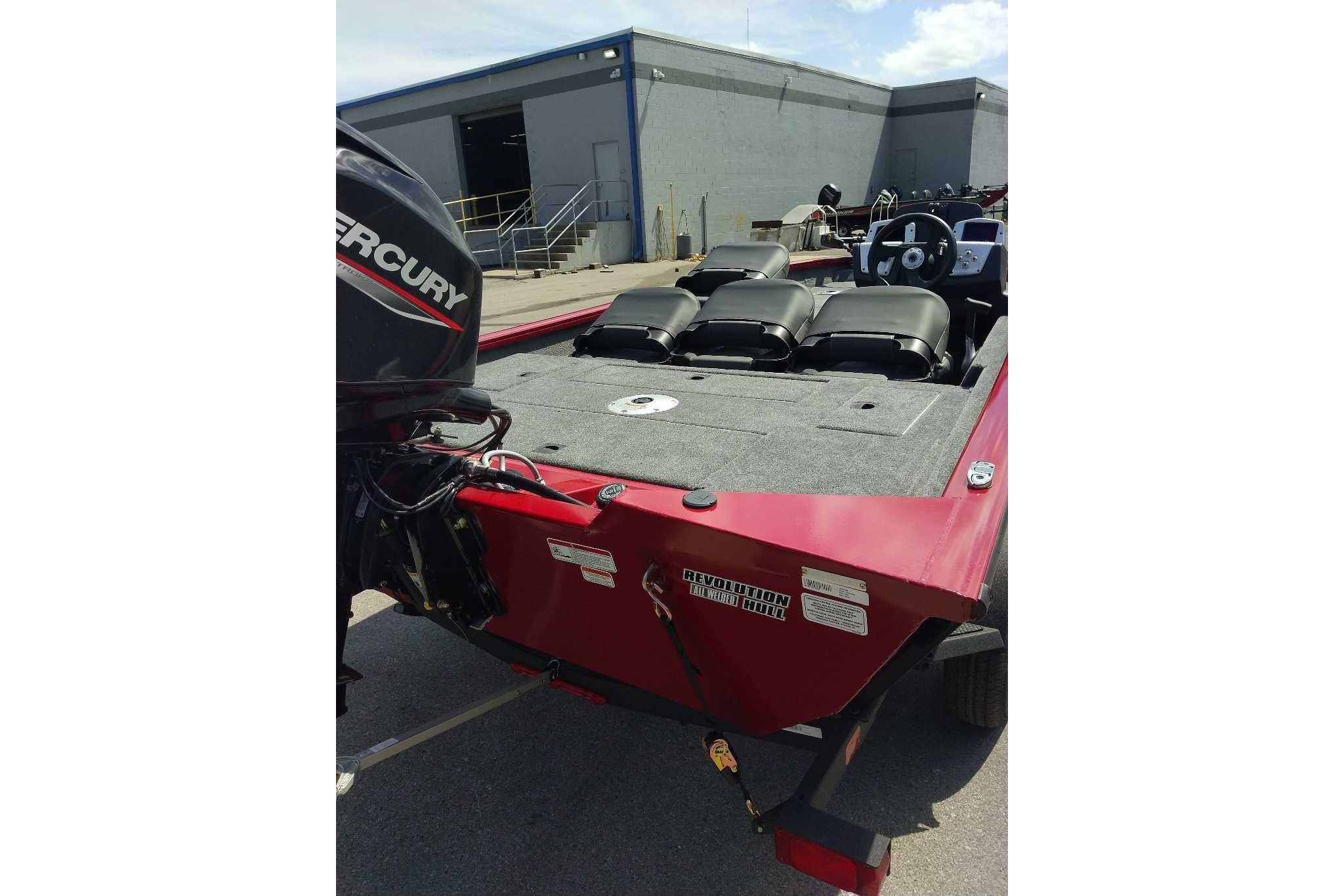 2026 Tracker Pro Team 175 Crappie Edition boat with Mercury engine, red exterior.