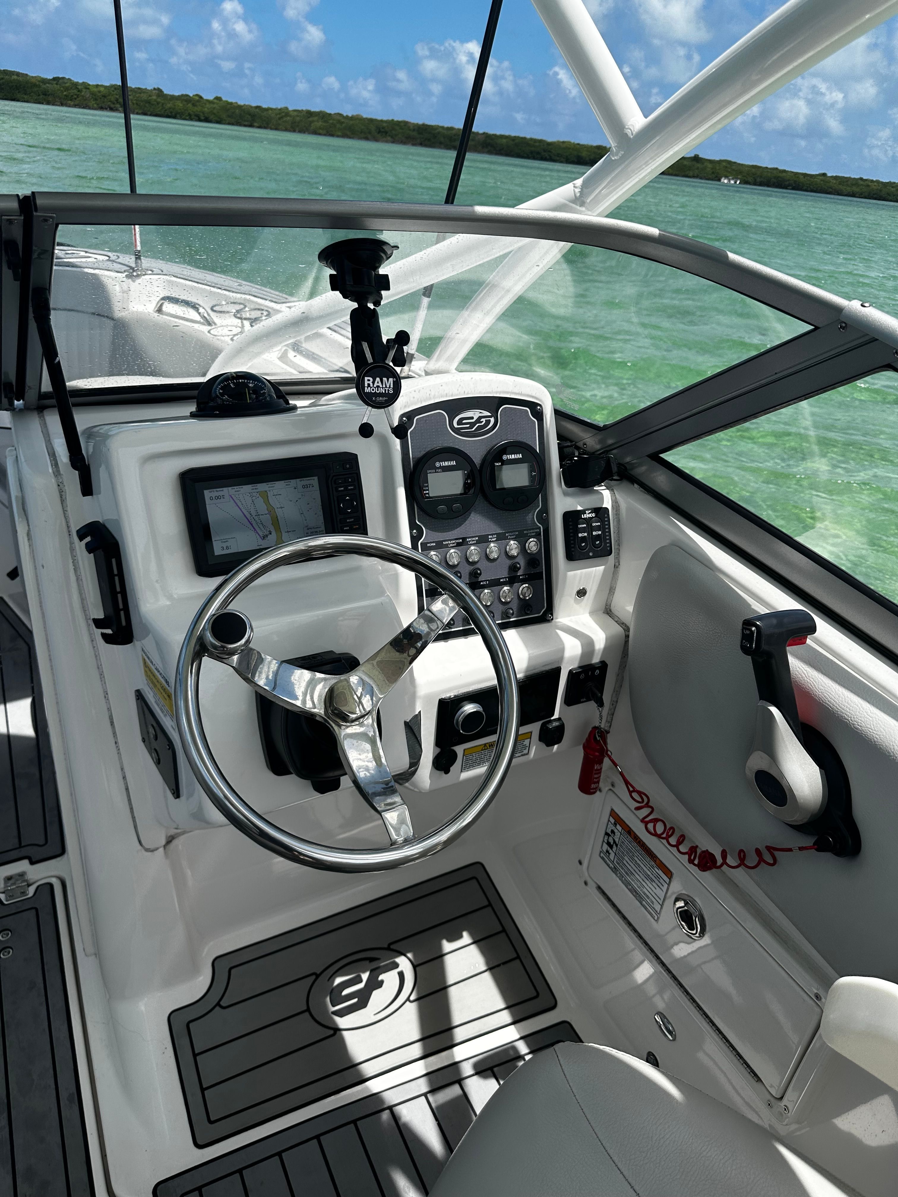 Interior view of 2021 Sea Fox 226 Traveler helm.