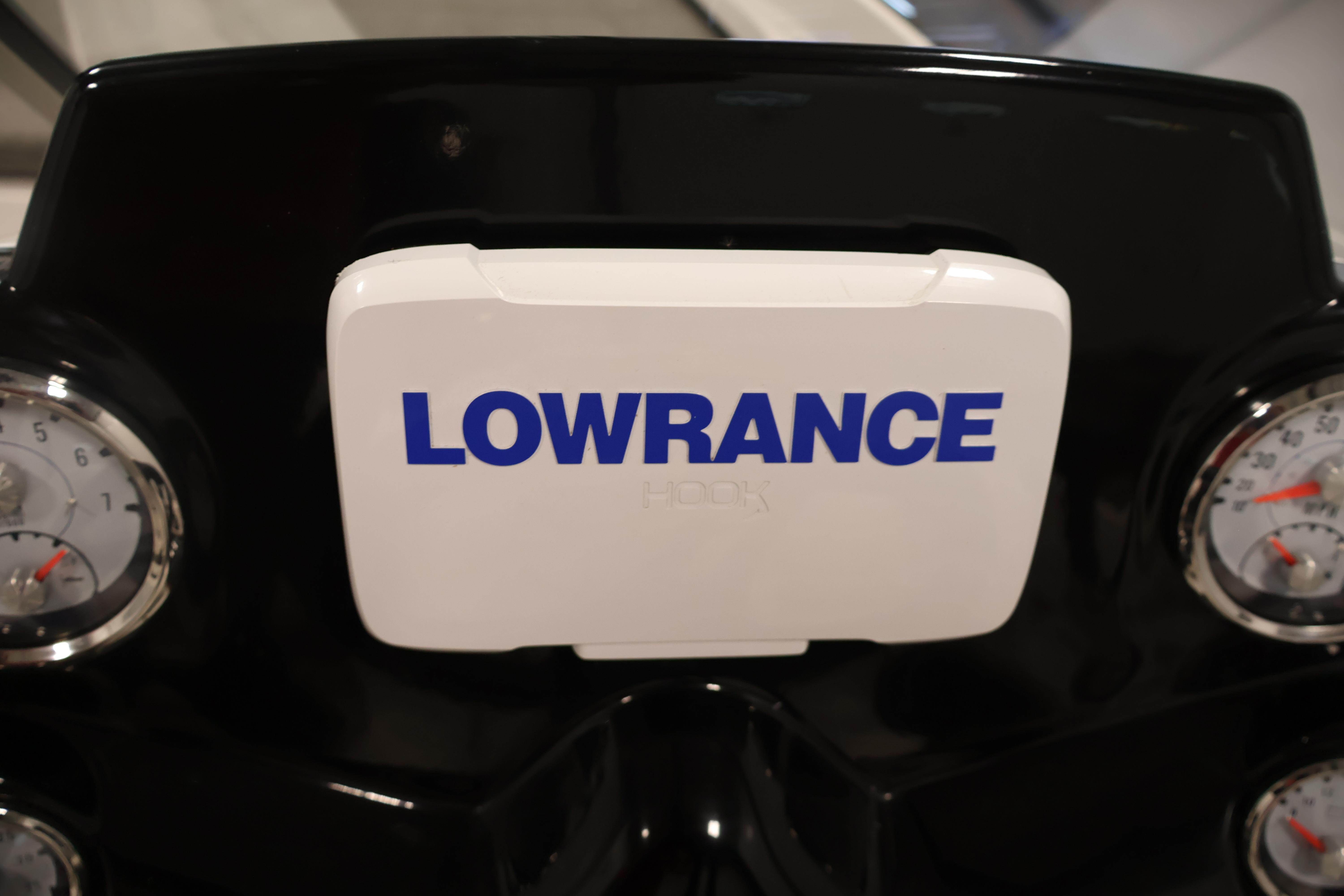 Dashboard of 2019 Nitro Z19 Sport with Lowrance fishfinder and gauges.