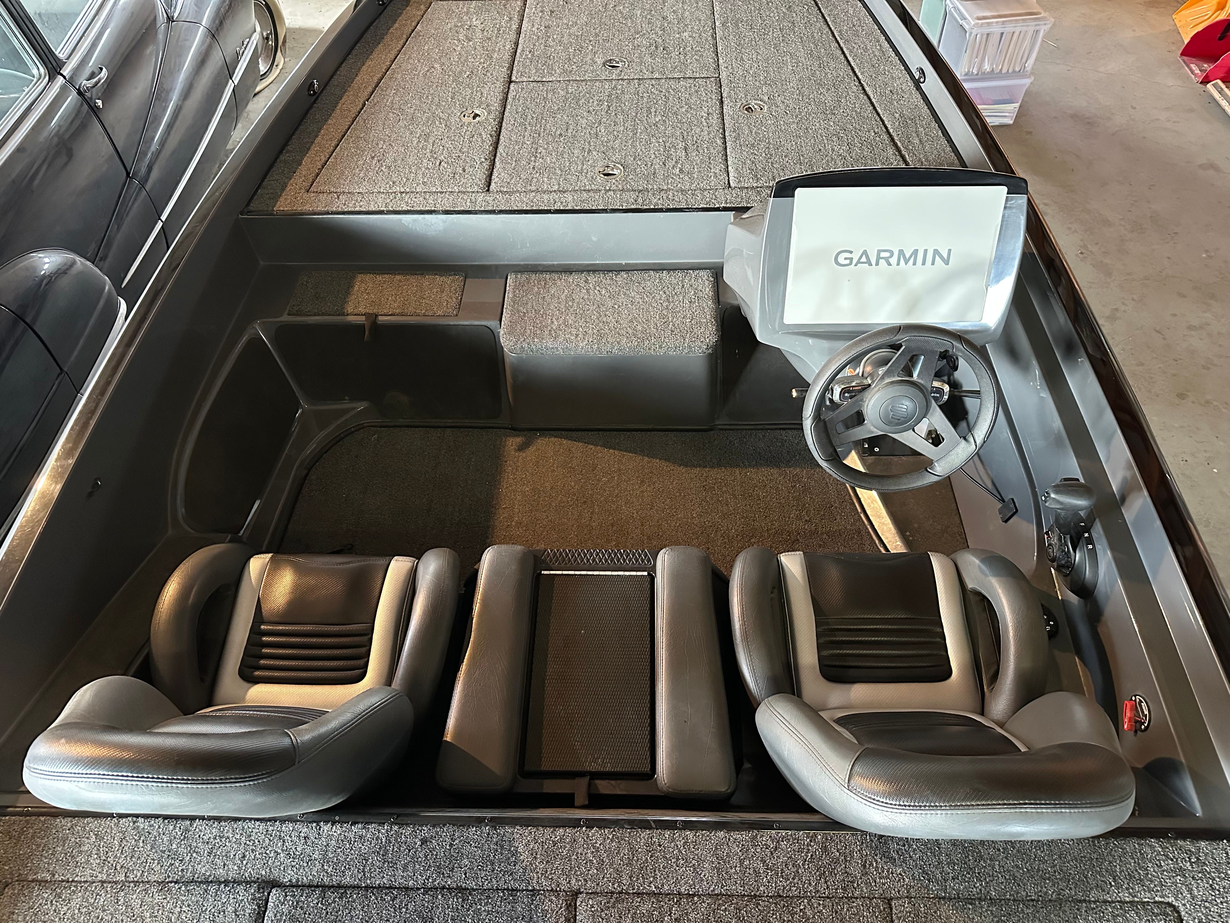 Interior of a 2020 Ballistic 223 boat with Garmin control system.