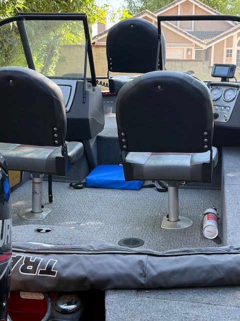 The image shows the interior of a 2023 Tracker PGV16WT 16 boat with two seats.