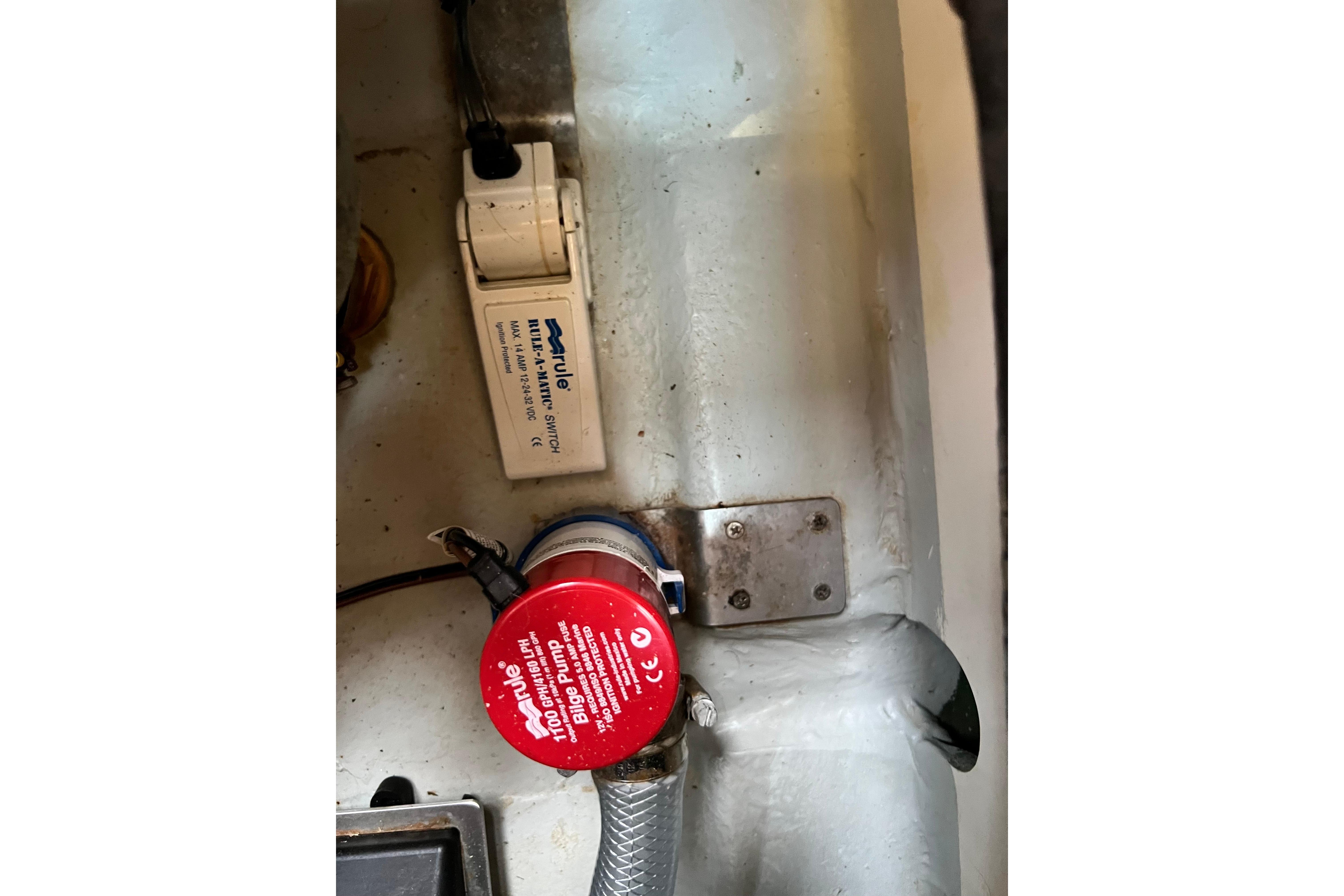 Bilge pump and switch in 2016 Hanse 455 yacht interior.