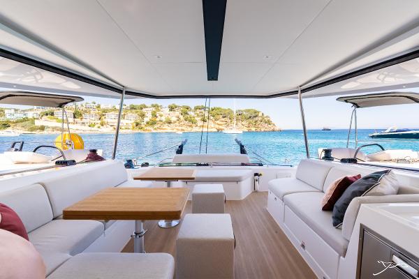 Luxurious interior of 2025 Nautitech 44 Open yacht with ocean view.