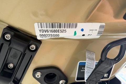 Close-up of a 2025 Sea-Doo RXT-X 325 identification label with serial number.